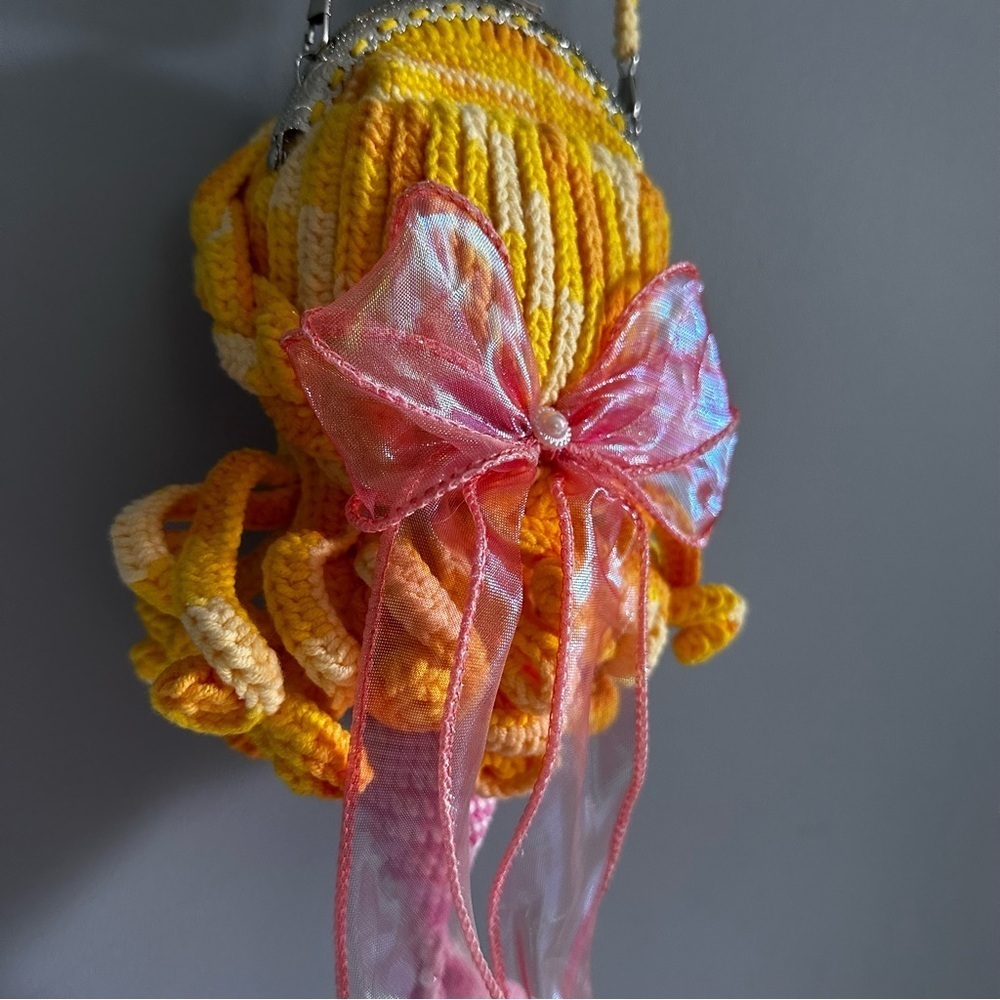 Mermaid, RARE, Crochet,  Crossbody Purse, Bag, Jewel Details, Amigurumi, Doll - Picture 5 of 11